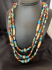 Native American Santo Domingo Turquoise Bead Necklace | Pearl Accents | 10377