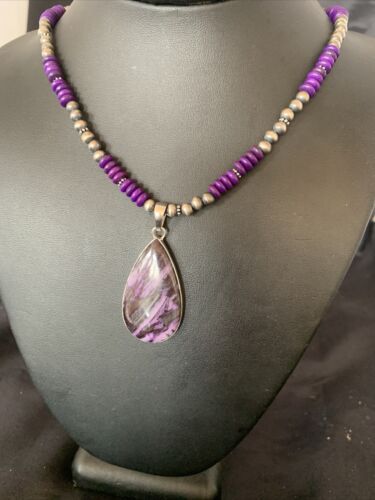 Native American Sterling Silver Navajo Pearl Purple Sugilite Pendant | Authentic Handmade | 11916