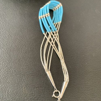 Navajo Blue Turquoise Heishi Bracelet | Sterling Silver | 5-Strand | 8" | Authentic Native American Handmade | 2177