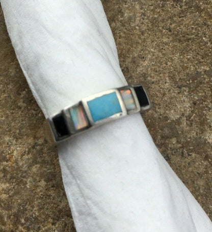 Southwestern Navajo Opal & Turquoise Inlay Ring | Sterling Silver | Sz 6 | 01719