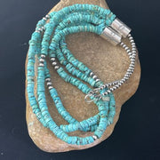 Navajo Turquoise Heishi Necklace | Sterling Silver 3 Strand 7mm | 24" | Authentic Native American Handmade | 01769
