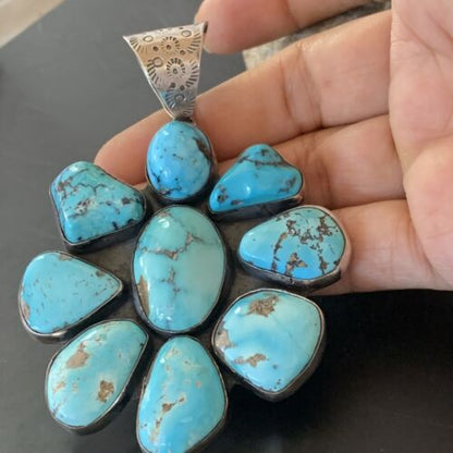 Navajo Kingman Turquoise Pendant | Sterling Silver | Authentic Native American Handmade | 11519