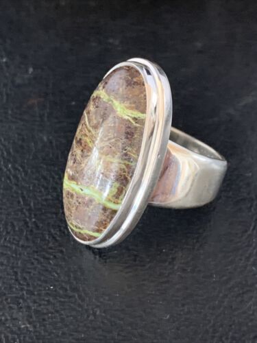 Navajo Green Gaspeite Ring | Sterling Silver | Sz 8.5 | Authentic Native American Handmade | 13781