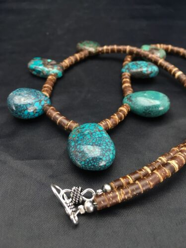 Southwestern Spiderweb Turquoise & Bone Bead Necklace | Sterling Silver | 20" | 2628
