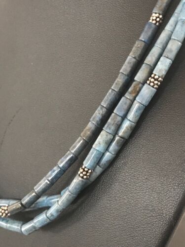 Native American Denim Lapis 3 Strand Necklace | Navajo Sterling Silver | 8472