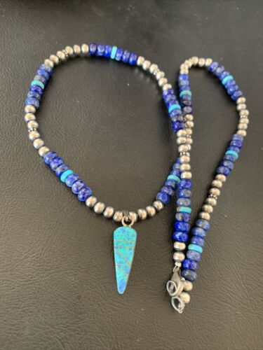 Men's Navajo Pendant | Blue Lapis Turquoise Opal Sterling Necklace 22" | 13385