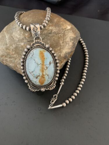 Navajo Golden Hills Turquoise Pendant Necklace | Sterling Silver | Authentic Native American Handmade | 11313