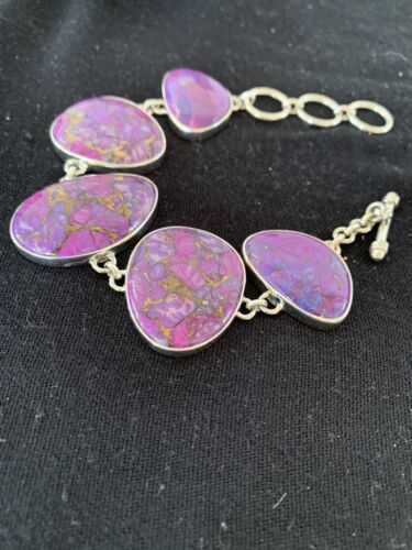 Navajo Purple Mojave Turquoise Link Bracelet | Sterling Silver | 9" | Authentic Native American Handmade | 664