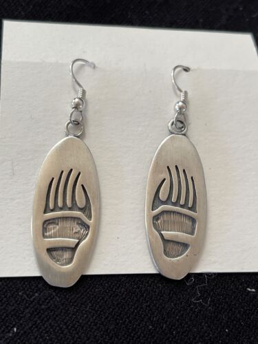 Native American Bearpaw Dangle Earrings | Hopi Sterling Silver Handmade | 01506