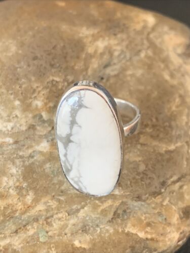 Navajo White Howlite Ring | Sterling Silver | Sz 8.5 | Authentic Native American Handmade | 11611