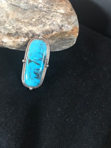 Navajo Blue Turquoise Ring | Sterling Silver | Adjustable | Authentic Native American Handmade | 10209