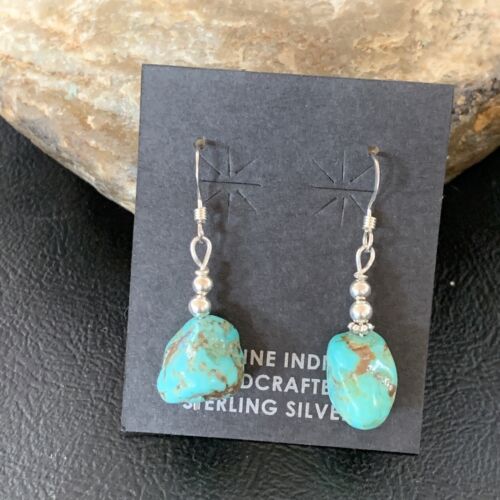 Navajo Turquoise Bead Nugget Earrings | Sterling Silver Pearls | Authentic Native American Handmade | 1" | 12897