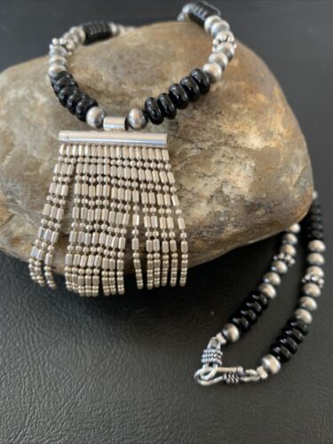 Women's Black Onyx Sterling Silver Pendant Necklace | Southwestern Jewelry | 18" | 02148