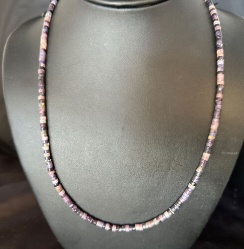 Navajo Sugilite Tube Heishi Necklace | Sterling Silver | 20" | Authentic Native American Handmade | 14517