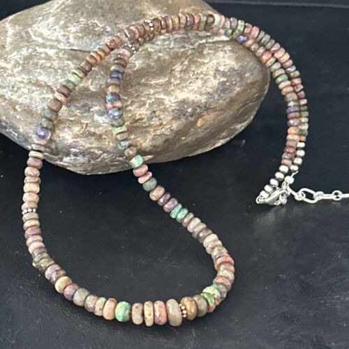 Native American Green Opal Necklace | Sterling Silver | Navajo | 18" | 14537