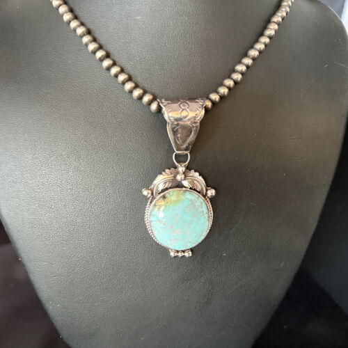 Navajo Blue Golden Hills Pendant Necklace | Sterling Silver | Authentic Native American Handmade | 14599