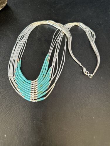 Southwestern Liquid Silver Heishi Necklace | 10 Strand | Turquoise | Sterling Silver | 14819