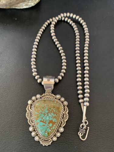 Navajo Blue #8 Turquoise Pendant Necklace | Sterling Silver | Authentic Native American Handmade | 10227