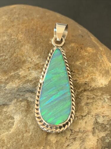 Native American Women's Navajo Green Faux Opal Pendant | Sterling Silver | 1.50" | 1392