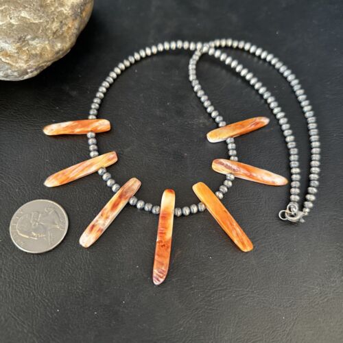 Native American Navajo Spiny Oyster Stick Bead Necklace | Sterling Silver | 20" | 14330