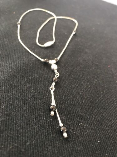 Navajo Liquid Black Onyx Heishi Sterling Silver Necklace | 17" | Handmade Southwestern Jewelry | 3727