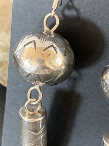 Navajo Sterling Silver Bead Earrings | Handmade Native American Pearls | 2.75" | 1518