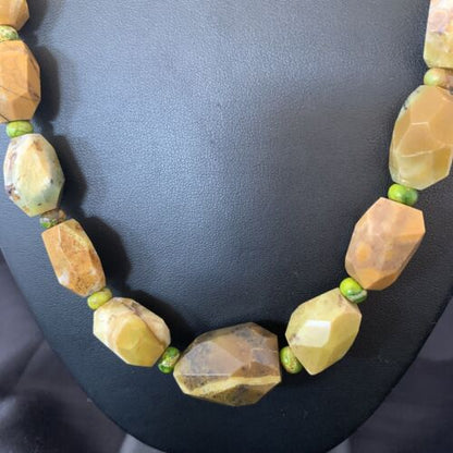 Navajo Sterling Silver Faceted Green Nugget Turquoise Necklace | Authentic Native American | 21" | 1493