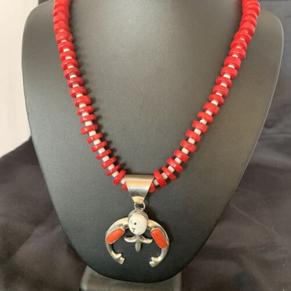 Navajo White Buffalo Turquoise Coral Naja Pendant | Sterling Silver | Authentic Native American Handmade | 10519