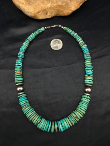 Navajo Sterling Silver & Turquoise Graduated Necklace | Authentic Native American | 18" | 4047