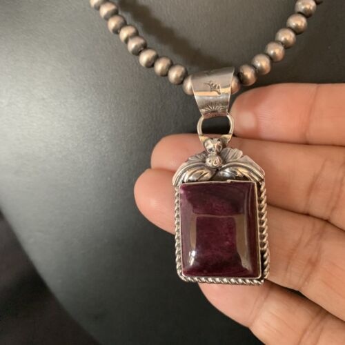 Navajo Purple Spiny Necklace Pendant | Sterling Silver | Authentic Native American Handmade | 13629