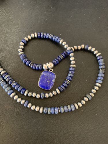 Native American Navajo Blue Lapis Pendant Necklace | Sterling Silver | Authentic Handmade | 12250 - Masha USA