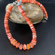 Navajo Red Spiny Oyster Graduated Necklace | Sterling Silver | Authentic Native American | 18" | 13616