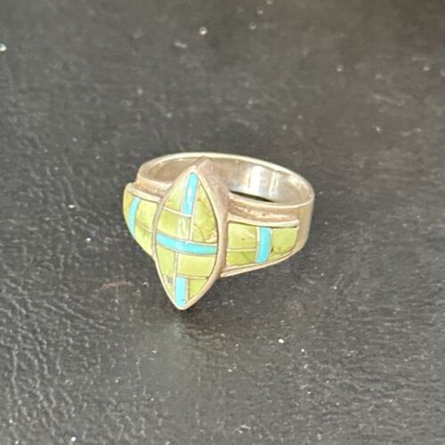 Navajo Blue Green Turquoise Inlay Ring | Sz 7 | Authentic Native American Handmade | 14562