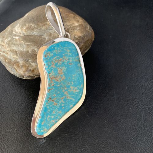 Blue Kingman Turquoise Necklace | Sterling Silver | 4.5" Pendant | Authentic Native American Handmade | 13985
