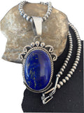 Native American Men's Navajo Pearls Necklace Pendant | Sterling Silver Blue Lapis | 1538