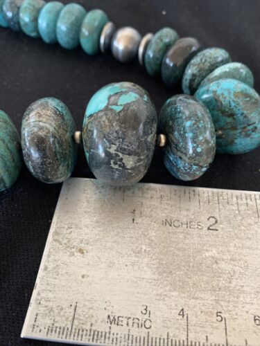 Navajo Pearls Sterling Silver Graduated Natural Blue Turquoise Necklace | Authentic Native American | 20" | 731