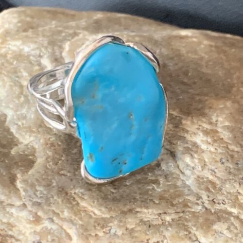 Navajo Blue Kingman Turquoise Ring | Sterling Silver Adjustable Wire | Sz 8 | 13539