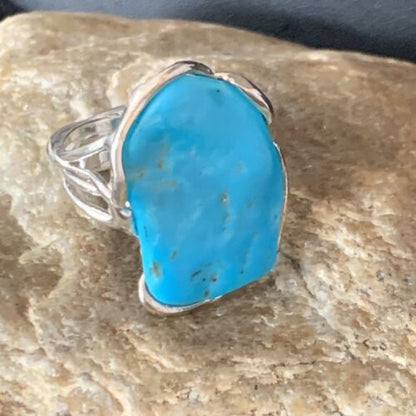 Navajo Blue Kingman Turquoise Ring | Sterling Silver Adjustable Wire | Sz 8 | 13539