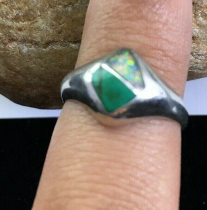 Navajo Opal & Turquoise Inlay Ring | Sterling Silver | Sz 6.5 | Authentic Native American Handmade | 1717