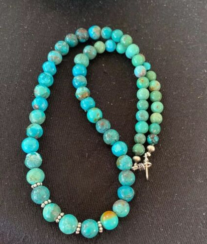 Navajo Blue Turquoise Graduated Necklace | Sterling Silver | Authentic Native American Handmade | 22" | 4826 - Masha USA