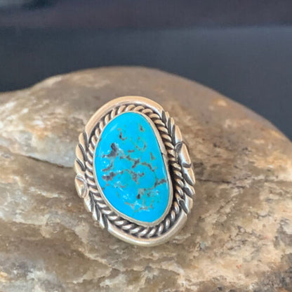 Navajo Blue Kingman Turquoise Ring | Sterling Silver | Sz 8.5 | Authentic Native American Handmade | 11922