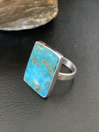 Navajo Blue Kingman Turquoise Ring | Sterling Silver | Sz 8 | Authentic Native American Handmade | 12789