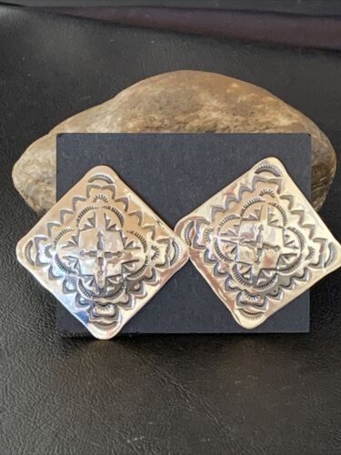 Southwestern Women's Navajo Stamped Earrings | Sterling Silver | Authentic Native American Handmade | 1675