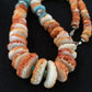 Navajo Pearls, Orange Spiny Oyster & Turquoise Necklace | Sterling Silver | Authentic Native American | 24"