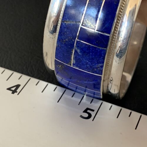 Native American Men's Navajo Blue Lapis Inlay Cuff Bracelet | Sterling Silver | 12233