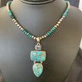 Navajo Pearls Sterling Silver Necklace with Blue Mojave AZ Turquoise Pendant | Multi-Stone | 11819