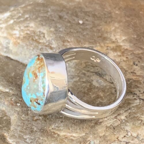Southwestern Navajo Blue #8 Turquoise Ring | Sterling Silver | Sz 6 | Authentic Native American Handmade | 14033