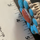 Navajo Blue Kingman Turquoise and Coral Cluster Ring | Authentic Native American Sterling Silver | Multi-Stone | Sz 7.5 | 11530