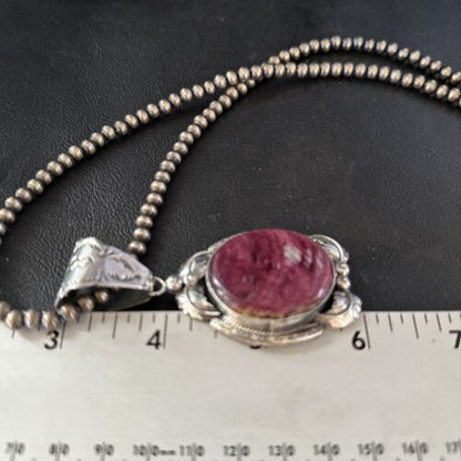 Navajo Purple Spiny Oyster Necklace Pendant | Sterling Silver | Authentic Native American Handmade | 14660