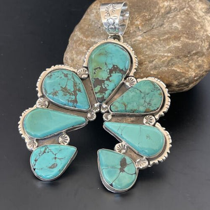 Navajo Blue Turquoise Naja Pendant Necklace | Authentic Native American Sterling Silver | 11356